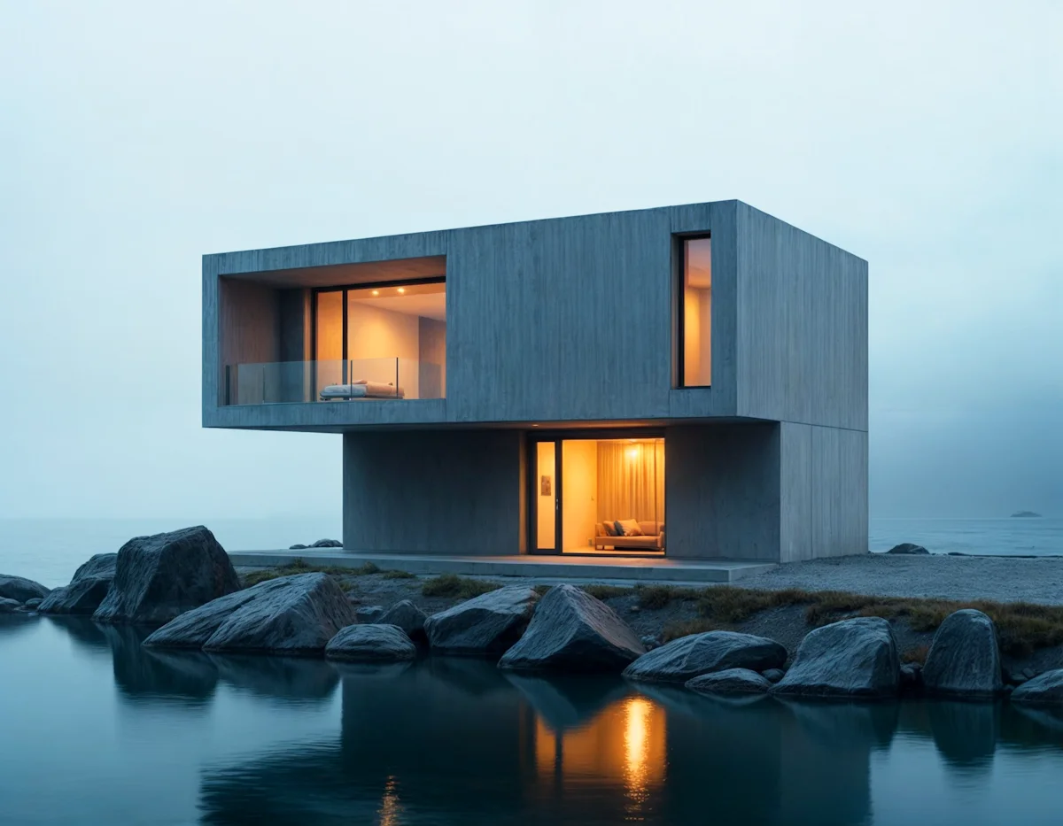 Maison contemporaine éclairée au bord d&rsquo;un canal